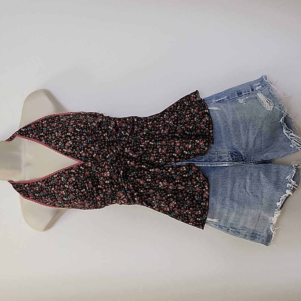 Candie's Y2K  Baby  Doll Floral Halter Top - Black and Pink Sz Meduim - Picture 2 of 16